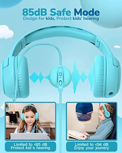 Premium Volume-Limiting Kids Wired Headphones with Microphone – Ultimate Hearing Protection at 85/94 d B – Foldable On-Ear Design for Effortless Travel – Perfect for Learning, Gaming, and Entertainment – Universal 3.5 mm Compatibility for All Devices