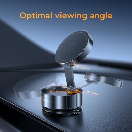 Vacuum Magnetic Phone Holder, 2025 Upgrated Vacuum Magnetic Phone Stand, Suction Cup Phone Mount, 360 Rotary, Folding Swivel Stand, Vacuum Suction Phone Holder for Car Mirror Gym Shower, Black – Enhanced Compatibility and Speed