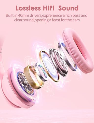 Whimsical Cat Ear Bluetooth Headphones for Kids & Adults – Immersive Hi-Fi Sound, 55-Hour Playtime, LED Light-Up Design, Built-In Microphone, and Universal Compatibility with i Phone, i Pad, Laptop & PC for Ultimate Fun and Comfort