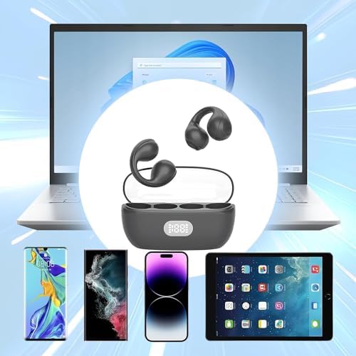 Bluetooth 5.3 Wireless Ear Clip Headphones – Yubeaahn Open Ear Earbuds with 36-Hour Playtime & Sweat-Resistant Design for Active Lifestyles, Integrated Mic for Hands-Free Calls, USB-C Fast Charging, Compatible with i Phone, Android & Samsung Devices
