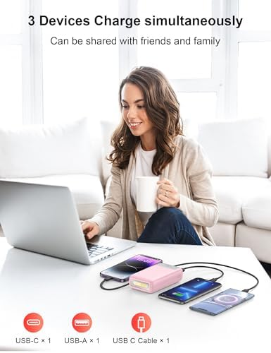 High-Capacity 27000 m Ah Portable Power Bank with Built-In Cable for i Phone 15/16 Series – Fast-Charging USB-C Battery Pack, LED Display for On-the-Go Charging, Reliable Travel Companion for All Smartphones