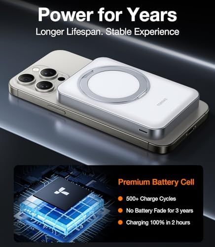 TORRAS 5,000 m Ah Magnetic Power Bank – Ultra-Slim Fast Wireless Charger with Built-in Stand for i Phone 16 Series – Convenient Portable Battery Pack for On-the-Go Charging – Enhanced Compatibility & Speed in Sleek Black Design