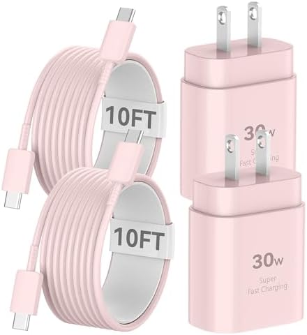 Auorld 30 W USB-C Fast Charger with 10 FT Cable – High-Performance Rapid Charging for i Phone 15/16, i Pad, Samsung Galaxy & Google Pixel – Stylish Purple Design for Maximum Flexibility and Compatibility on the Go