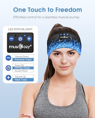 MUSICOZY Bluetooth 5.4 Sleep Headband – Ultra-Thin Stereo Earbuds for Uninterrupted Comfort and Performance, Sweat-Resistant for Active Lifestyles & Serenity (White Red) – Elevate Your Audio Experience with Innovative Design and Superior Sound Quality
