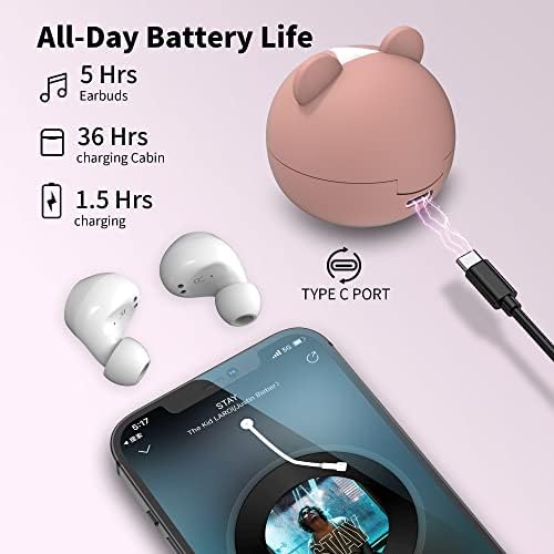 Adorable Panda-Themed Kids Wireless Earbuds – Bluetooth 5.0 with 36 Hours Playtime & IPX6 Waterproof for Active Lifestyles – 3 D Stereo Sound & Built-in Mic for Hands-Free Calling – Perfect for Children and Adults