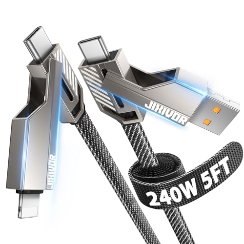 Ultimate 4-in-1 USB C to Lightning Charging Cable – 60 W High-Speed Power & Rapid Data Sync for i Phone, Samsung, i Pad – 10 FT Multi-Device Charger with Car Play & Android Auto Compatibility – Robust, Durable Design for Everyday Use