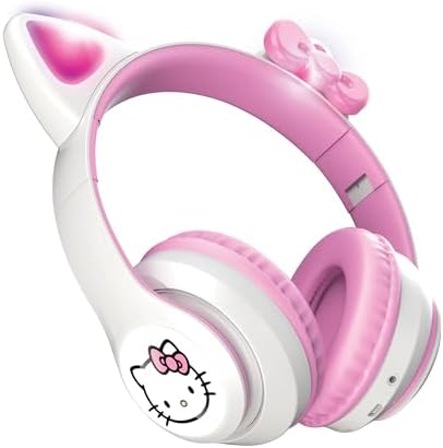 Hello Kitty Light-Up Wireless Bluetooth Headphones for Kids & Adults – Foldable, Adjustable Design with 8-Hour Playtime and Playful LED Earcups for a Fun Audio Experience in White