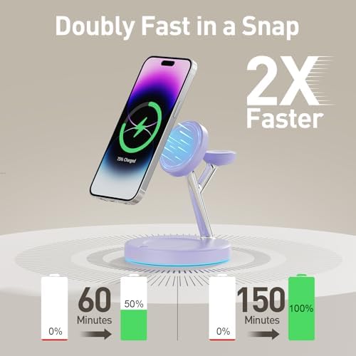 2025 Premium 3-in-1 Wireless Charging Station for i Phone 16, 15, 14, 13, 12 – Mag-Safe Compatible Charger Stand for Air Pods and i Watch – Fast, Efficient Power Hub with Sleek Design and Overcharge Protection for Home or Travel