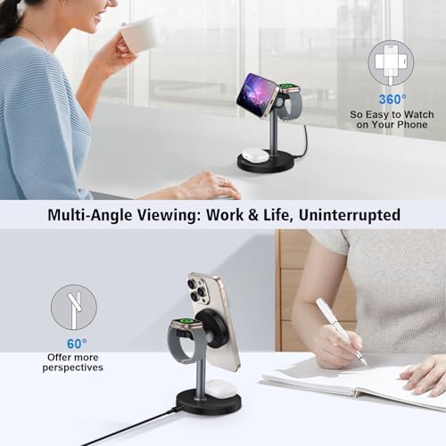 Revolutionize Your Charging Experience with the Mag-Safe 3-in-1 Wireless Charging Station – Fast 15 W Magnetic Charger for i Phone 12-16, Apple Watch, and Air Pods – Sleek Black Design Perfect for Nightstands and Desks – Ideal Gift for Tech Enthusiasts – Enhanced Compatibility for Effortless Power Management