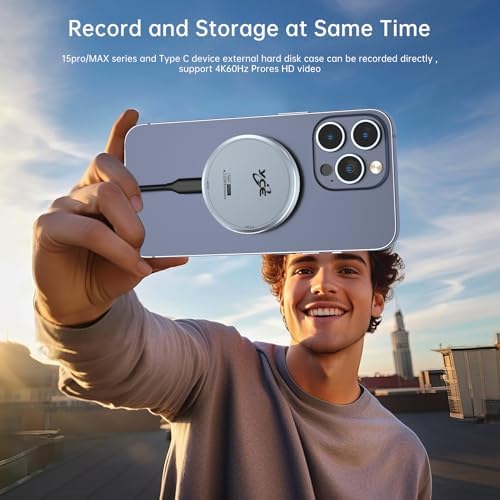 Magnetic M.2 2230 NVME SSD Enclosure for i Phone 15/16 Pro Max – Ultra-Fast USB C 3.2 Gen2 10 Gbps External Storage with 100 W PD Charging, Durable Aluminum Case for Android, i Pad & Mac Book – Expand Your Mobile Storage Effortlessly