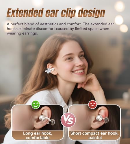 Stylish King Lucky Bluetooth 5.4 Clip-On Earbuds with Chic Detachable Butterfly Earrings – Waterproof Open Ear Design for Ultimate Comfort, 50-Hour Playtime Perfect for Festivals and Parties, Luxurious Rose Gold Gift for Discerning Women