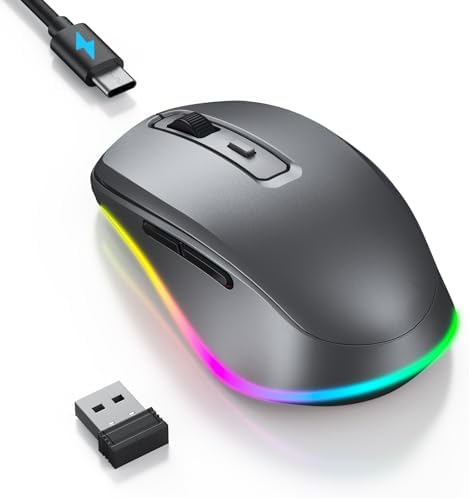 PEIOUS Rechargeable Wireless Mouse with LED – Innovative Jiggler Technology to Keep Your Computer Awake – Sleek Black Design for Optimal Comfort and Productivity