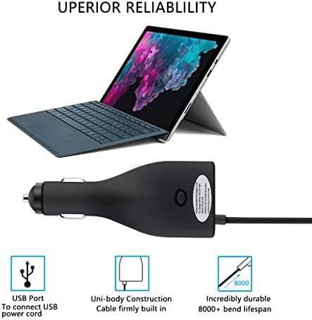 High-Speed 42 W Surface Car Charger for Microsoft Surface Devices – Dual Output Power Supply with USB Quick Charge for Pro 3, 4, 5, 6, Surface Laptop & Go – 5 Ft Cord for Ultimate Compatibility and Convenience