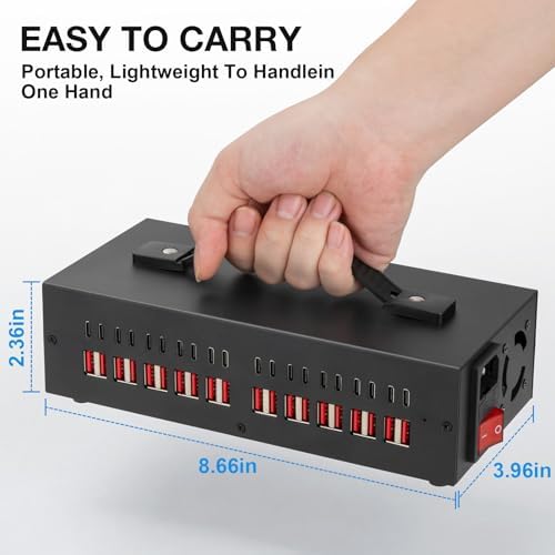 200 W USB-C Charging Hub with 20 Ports – Fast Charge Station for i Phone, i Pad, Kindle, and More – Multi-Device Power Solution with Enhanced Safety Features – Portable USB Wall Charger for Home and Office Use – Efficient Multi-Device Charging Station