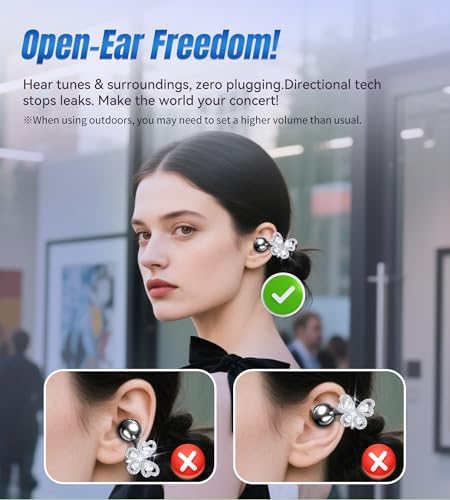 Stylish King Lucky Bluetooth 5.4 Clip-On Earbuds with Chic Detachable Butterfly Earrings – Waterproof Open Ear Design for Ultimate Comfort, 50-Hour Playtime Perfect for Festivals and Parties, Luxurious Rose Gold Gift for Discerning Women