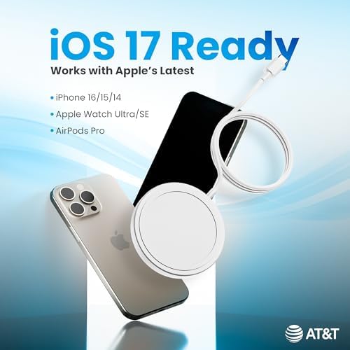 AT&T Professional Series 15 W Magnetic Wireless Charging Pad – Qi-Certified Fast Charging Solution for Universal Device Compatibility, Premium Design for Home and Office Use, Effortless Power Management