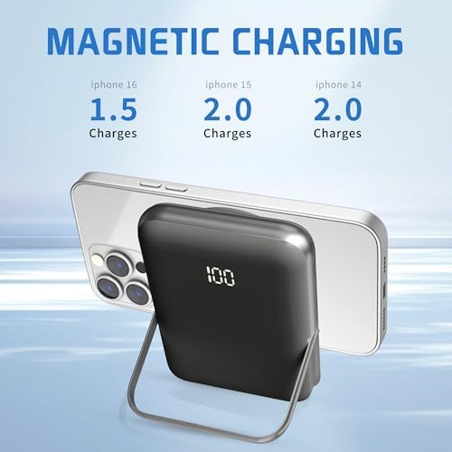Mag Safe Portable Charger by EKR – 10,000 m Ah Fast Charging Power Bank with PD 20 W, Magnetic Attachment & Zinc Alloy Stand – Ultimate Wireless Charging Solution for i Phone 16/15/14/13/12 Series & Samsung Devices – Reliable, Compact, and Stylish Power Supply for On-the-Go Users