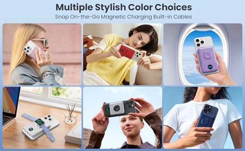 Revolutionary Magnetic Portable Charger for i Phone – 6-in-1 Power Bank with 10,800 m Ah Capacity, Built-in Cables, Apple Watch Charger, and LCD Display – 25 W PD Fast Charging for i Phone 16/15/14/13/12 and Mag Safe Compatibility – Ultimate On-the-Go Charging Solution