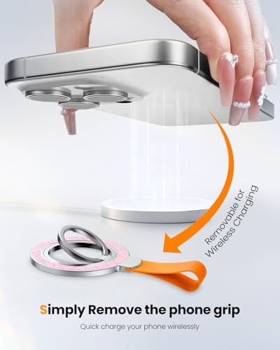 Tycamp Mag Safe-Compatible Glitter Phone Grip Ring Holder Stand for i Phone 16/15/14/13/12 Series – Stylish Magnetic Phone Accessory with Removable Rotating Design for Enhanced Grip and Glam Appeal in Black – Secure Attachment for Selfies, Texting, and Viewing