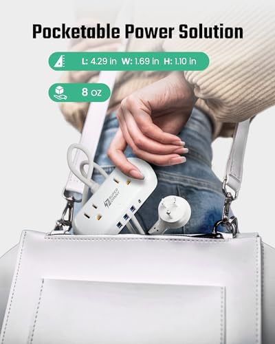 Compact USB Charging Station Power Strip – SUPERDANNY Mini Surge Protector with 2 Extra Wide Outlets, 4 USB Ports (3 USB-A & 1 USB-C), 5 Ft Cord, Flat Plug Design for Space-Saving Convenience, Ideal for Home, Office, and Travel Use – Enhanced Power Efficiency and Safety Features