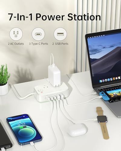 Effortless Power: 65 W USB Charging Station with Surge Protection – 5 FT Flat Extension Cord for Travel, Home, Office & School – Multi-Device Charging Hub for Fast, Safe Energy Delivery – Lightweight & Compact Design for Ultimate Portability
