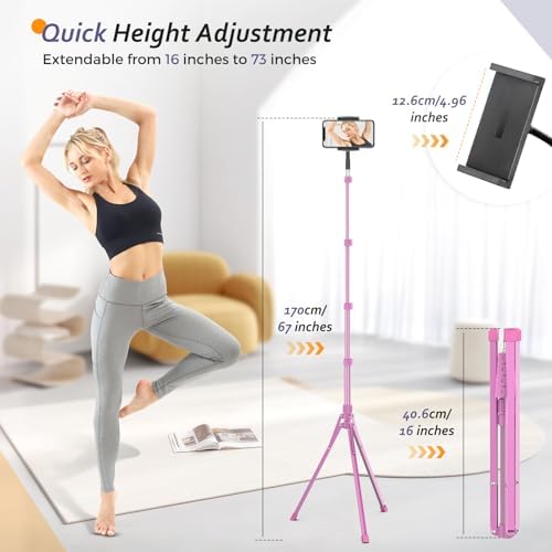 Aureday 67” Adjustable Tripod Stand for Tablets and Smartphones – Versatile Holder for i Pad Mini/Air/Pro, Kindle, Switch, and More – Perfect for Streaming, Video Conferencing, and Content Creation with Enhanced Stability and Portability