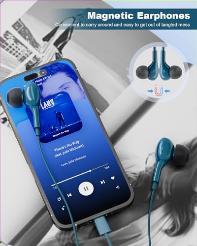 Premium Pink USB-C Earbuds for i Phone 15/16 Pro Max & Samsung Galaxy S21-S24 Ultra – Hi-Fi Stereo Wired Headphones with Hands-Free Microphone, On-the-Go Volume Control & Ergonomic Magnetic Design for Ultimate Comfort and Style