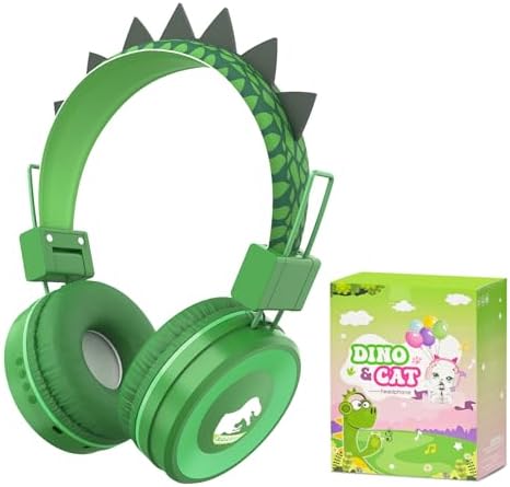Dinosaur Bluetooth Headphones for Kids – Safe 85 d B Volume Control, Comfortable Over-Ear Design with Built-In Microphone & AUX Input for Tablets and i Pads – Ideal Travel Companion for Young Explorers and Learning Adventures