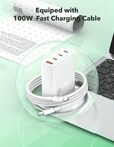 Ultimate 100 W USB-C Fast Charger – THREEKEY 4-Port Ga N Technology with Foldable Design & 3.3 FT Cable, Compatible with Mac Book Pro/Air, i Phone 16/15/14/13/12, i Pad Pro/Mini/Air, Galaxy S22/21 & More – Power Up Multiple Devices Efficiently and Quickly
