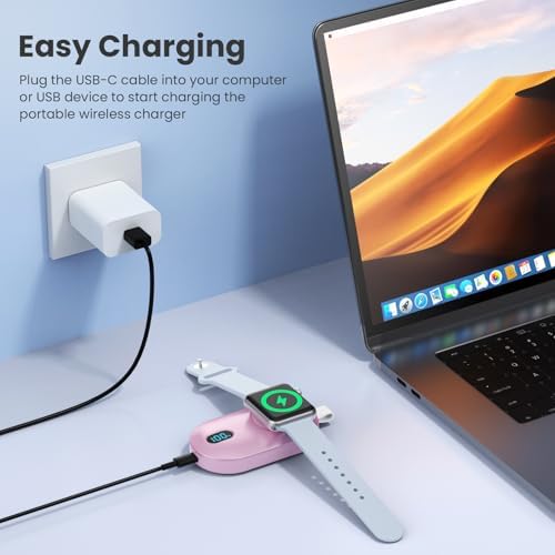 Portable Magnetic Wireless Charger Duo for Apple Watch – 2800 m Ah High-Speed Charging Power Bank for All Series (1-10, SE, Nike, Ultra) – Sleek Black & White Design for Ultimate Portability and Active Lifestyles