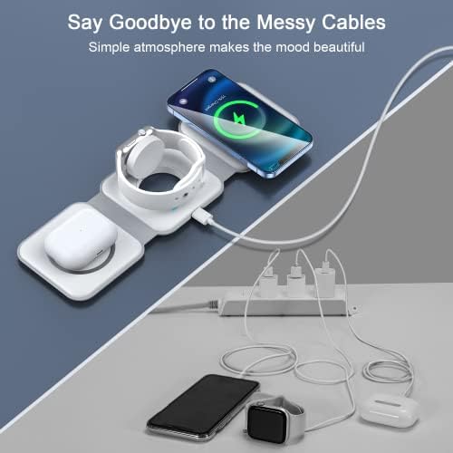 RTOPS 3-in-1 Magnetic Wireless Charging Station for i Phone, Apple Watch, and Air Pods – Compact Ga N Travel Charger with Enhanced Speed and Compatibility for i Phone 16/15/14/13/Pro/Max, Air Pods 4/3/2/Pro – All-in-One Solution for Ultimate Convenience and Efficiency