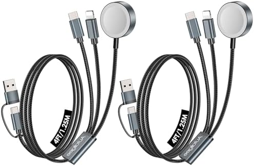 5 FT Multi-Device Charging Cable: Dual Compatibility for Apple Watch and i Phone – Rapid Charge for Series 10, Ultra, SE, All i Phone Models 16-13, Plus Galaxy S24 – Essential Travel Charger for Streamlined Power Management and Versatile Device Use