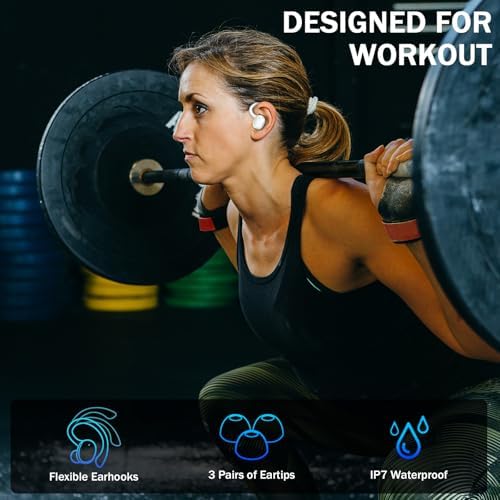 Premium Bluetooth 5.3 Wireless Earbuds – IP7 Waterproof Sport Headphones with 48-Hour Battery Life, Noise-Cancelling Mic, and 3 D Hi-Fi Stereo for Ultimate Workout Performance – Perfect for Running and Gym Enthusiasts