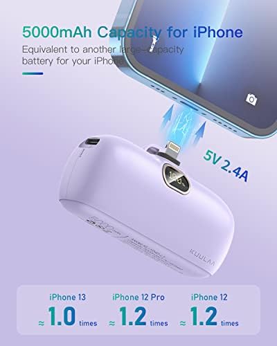 Compact 5000 m Ah Kuulaa Portable Charger for i Phone with Built-in Lightning Cable – Fast Charging Power Bank for i Phone 14/13/12/11/XR/XS/X/8/7/6 in Sleek White Design – Ultimate On-the-Go Charging Solution with Enhanced Compatibility