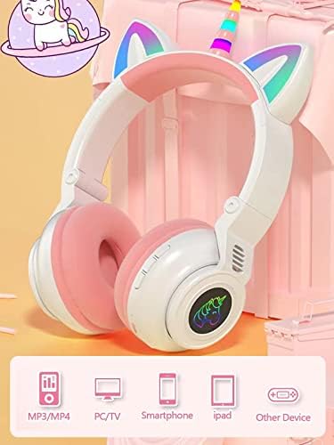 Magical Pink Unicorn Wireless Headphones for Kids – Foldable Over-Ear Design with Built-In Microphone, Volume Limiting for Hearing Safety & Universal Compatibility – Ideal Gift for Unicorn Enthusiasts on Birthdays or Holidays