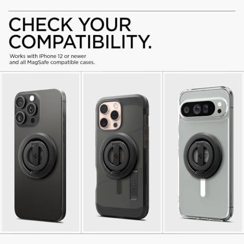 Spigen OM102 Magnetic Phone Holder with Kickstand & Built-in Bottle Opener – Dual-Sided Magnet Accessory for i Phone 16/15/14/13/12 Series – Sleek Black Design for Ultimate Versatility and Convenience