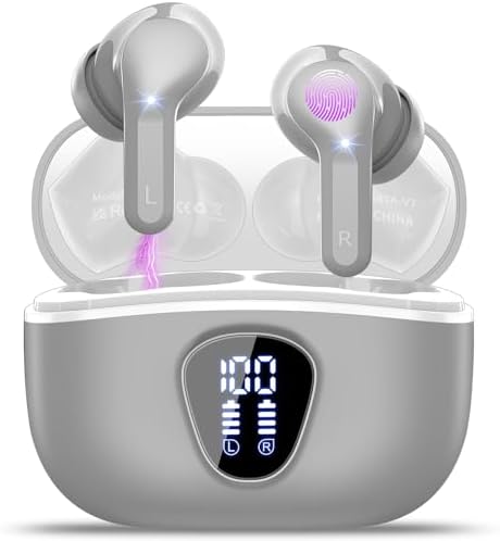 Elevate Your Audio Experience with Bluetooth 5.3 Wireless Earbuds – Hi-Fi Stereo Sound, 40-Hour Battery Life & Advanced Noise Cancelling for Ultimate Focus – IP7 Waterproof Design Perfect for Sports and Everyday Use – Seamless Compatibility with i OS & Android Devices