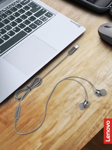 Lenovo 300 USB-C Wired In-Ear Headphones – Exceptional Sound Performance, Ergonomic Fit with Customizable Silicone Tips, Sleek Grey Design for Commuters, Gamers, and Professionals – Integrated Microphone with Play/Pause Control for Effortless Listening and Calls