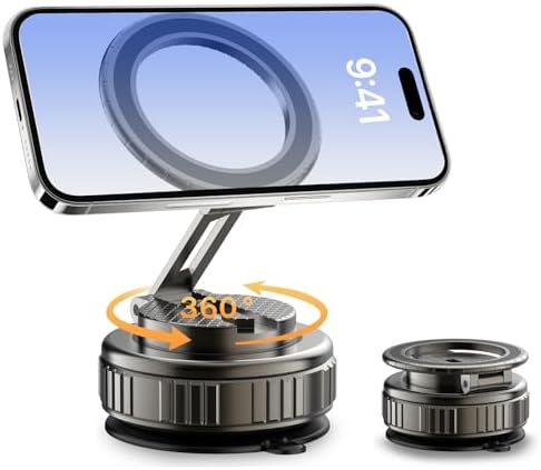 Kairiyard Phone Holders for Your Car, Ultra Vacuum Suction Cup Magnetic Car Phone Holder Mount 360° Adjustable Foldable Cars Phone Stand Compatible with MagSafe iPhone All Smartphones – Enhanced Compatibility and Speed