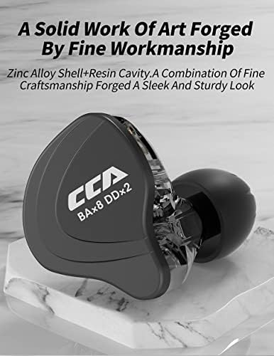 CCA C10 Hybrid Driver In-Ear Monitors – 4 BA + 1 DD Audiophile Headphones with Detachable Cable and Alloy Faceplate for Exceptional Sound Quality – Matte Black Wired Earbuds for Musicians and Stage Performers – Ergonomic Design for Comfort and Long Listening Sessions