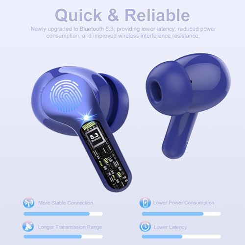 Elevate Your Audio Experience with Bluetooth 5.3 Wireless Earbuds – Hi-Fi Stereo Sound, 40-Hour Battery Life & Advanced Noise Cancelling for Ultimate Focus – IP7 Waterproof Design Perfect for Sports and Everyday Use – Seamless Compatibility with i OS & Android Devices