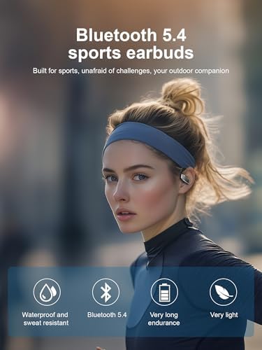 Advanced Bluetooth 5.4 Wireless Earbuds with 53 Hours Extended Playtime – Sports-Ready, Sweat-Resistant Headphones Featuring LED Battery Indicator, Built-In Microphone for Crystal Clear Communication and Gaming Performance – Ergonomic Over-Ear Design for Maximum Stability and Comfort