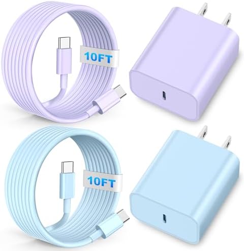 Lightning-Fast 20 W USB-C Wall Charger & 10 FT Cable for i Phone 15/16/Plus/Pro Max – Sleek Pink-Blue Power Adapter for Ultimate Charging Performance and Versatile Use