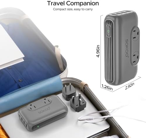 SOKOO 230 W Universal Voltage Converter & Travel Adapter – Transform 100-220 V to 110 V for Global Compatibility in 150+ Countries with Quick Charge 3.0 USB Ports – Essential Power Solution for International Travelers, Ideal for EU, UK, AU, US & India – Compact, Lightweight & Safety-Enhanced Design for Effortless Device Charging on the Go