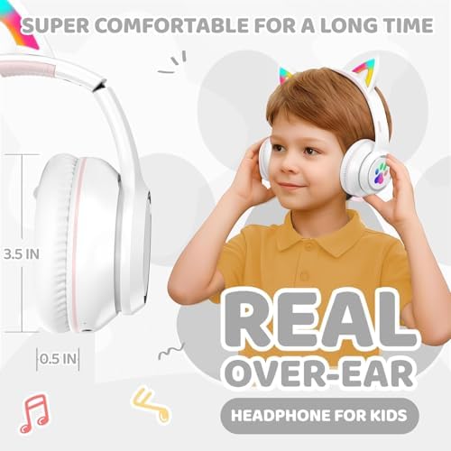 MIDOLA Cat Ear Bluetooth 5.3 Wireless Headphones for Kids – 60-Hour Playtime, Fun LED Illumination, Travel-Friendly Foldable Design with Integrated Microphone – Ideal for Music, Gaming, and Movies on the Move in Stylish Blue
