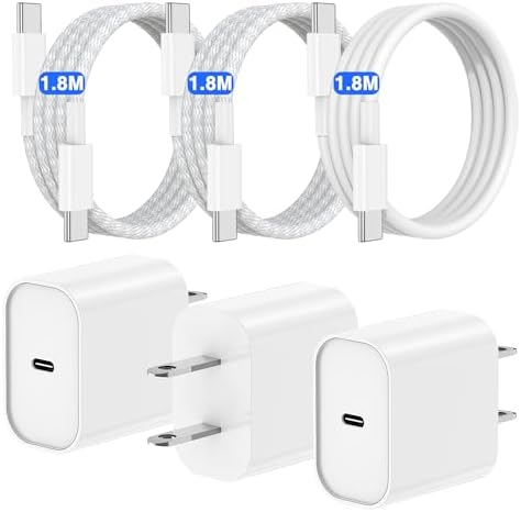 20 W USB C Charger for i Phone 15 Pro – 3 Pack 6 ft Fast Charging Cables & Wall Block – Superior Compatibility & Durability for i Phone 15, 15 Plus, 15 Pro Max – Ideal for Home, Office, and Travel Charging Solutions – Reliable & Lightweight Design for Modern Tech Enthusiasts