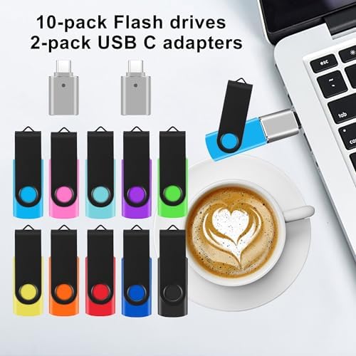 Versatile 10 Pack 16 GB Flash Drives with Dual USB C Adapters – Colorful Memory Stick Set for Fast Data Transfer Across PC, Laptops, Macs & USB C Devices – Perfect Portable Storage Solution for Work & Play