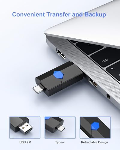 JUANWE 64 GB USB-C Flash Drive 3 Pack – Ultimate Dual USB-A & Type-C Storage Solution for Effortless Photo and Video Management, Retractable & Dustproof Design for Enhanced Durability and Speed, Perfect for Phones, Tablets, and Computers