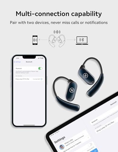 Ultra-Lightweight King Lucky Open Ear True Wireless Earbuds – Bluetooth 5.3 Sports Headphones with 60-Hour Battery Life, Dual Device Connectivity & Exceptional Sound Clarity for Active Lifestyles and Outdoor Adventures