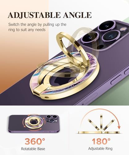 GVIEWIN Magnetic Phone Ring Holder, Compatible with MagSafe Phone Grip with Adjustable Stand, Magnet Phone Ring Kickstand for iPhone 16 Pro Max/Plus/15/14/13/12 Series/Other Phones (Purple) – Enhanced Compatibility and Speed
